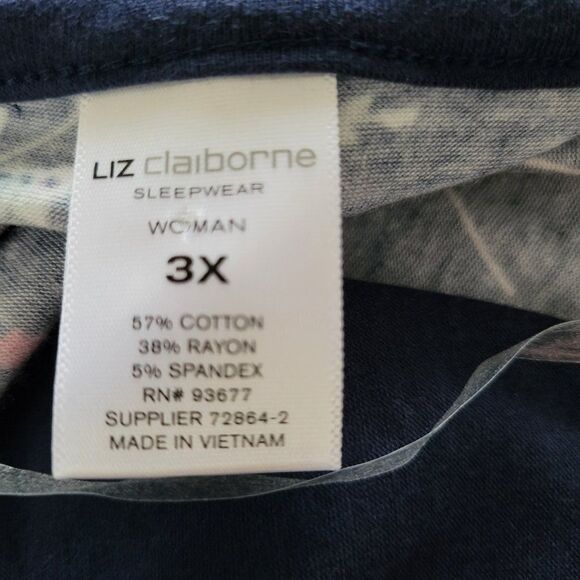 NEW 3X Liz Claiborne Sleepwear Woman's PJ Top Navy Floral stretchy Pocket NWT - Picture 5 of 8
